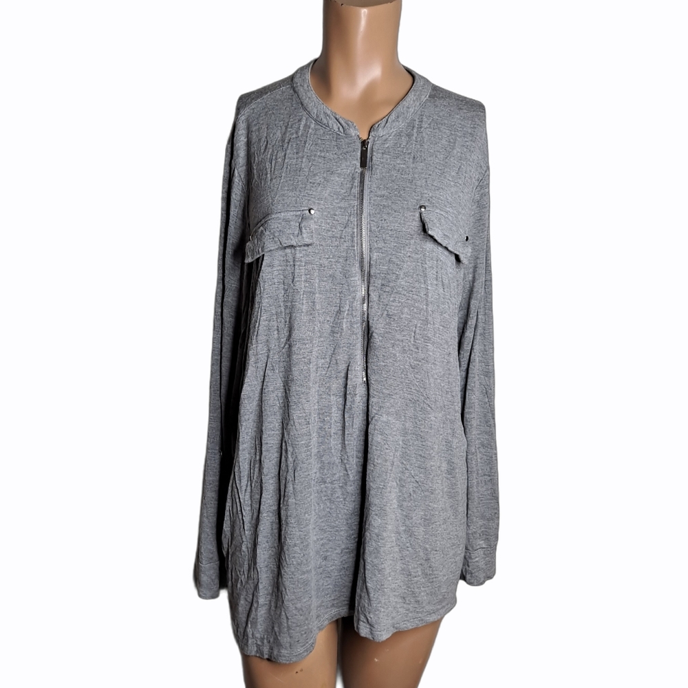 Avenue shirt gray zipper front long sleeve size 14